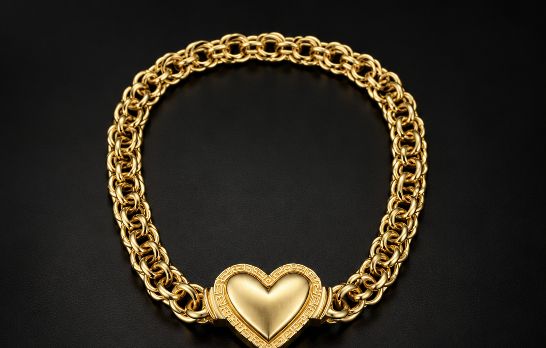 10K Chino Link Heart Bracelet